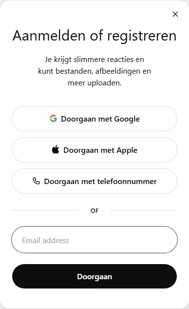 Aanmeldscherm van ChatGPT op chatgpt.com met beschikbare inlogopties